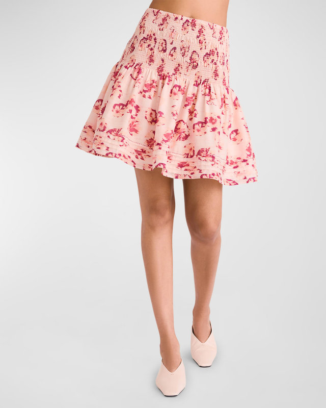 Duras Smocked Floral-Print Mini Skirt
